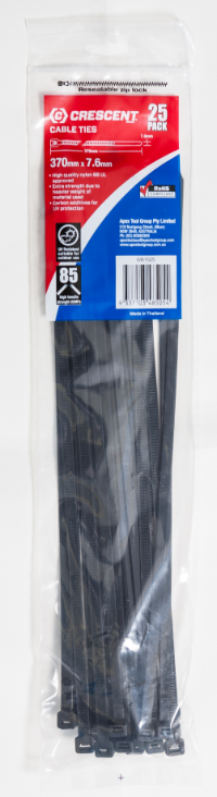CABLE TIE 370 X 7.6MM - PKT OF 25 ( BLACK) 