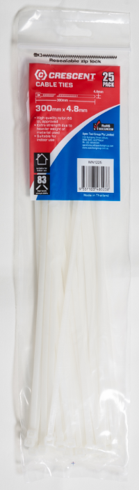 CABLE TIE 300 X 4.8MM - PKT OF 25 ( NATURAL) 