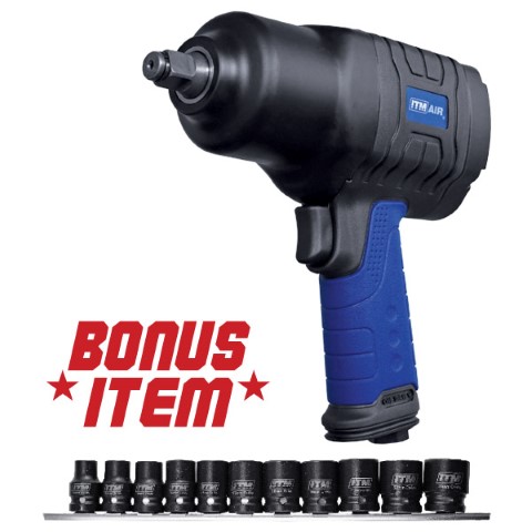 ITM AIR IMPACT WRENCH PISTOL COMPOSITE 1/2''DR 625 F/LB 