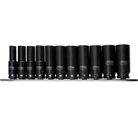ITM IMPACT SOCKET 1/2'' DRV RAIL SET 11PCE METRIC DEEP 10-24MM