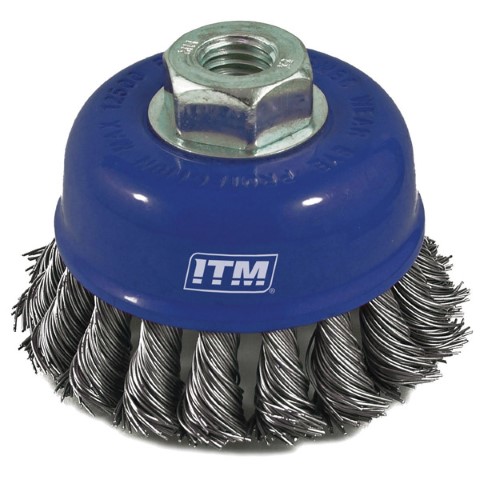 ITM TWIST KNOT CUP BRUSH STAINLESS STEEL 100MM M14X2MM THREAD