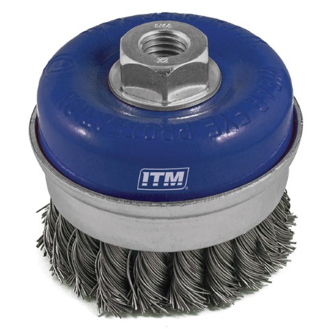 ITM TWIST KNOT CUP BRUSH STEEL 65MM WITH BAND MULTI THREAD 