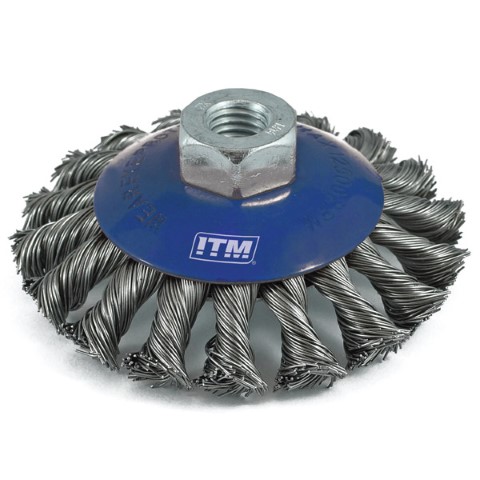 ITM TWIST KNOT BEVEL BRUSH STEEL 100MM MULTI THREAD 