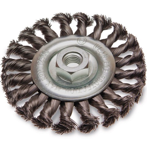 ITM TWIST KNOT WHEEL BRUSH STEEL 200MM 22.2MM THREAD 