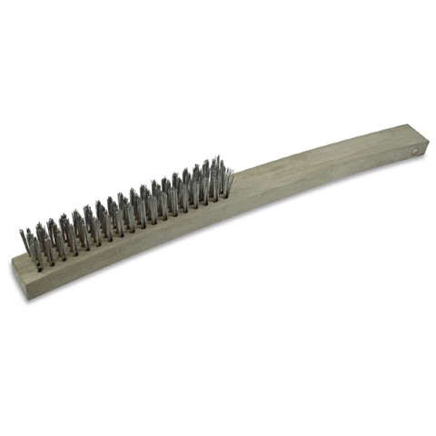ITM HAND BRUSH TIMBER HANDLE LONG 353MM 3 ROW STEEL W/ SCRAPER