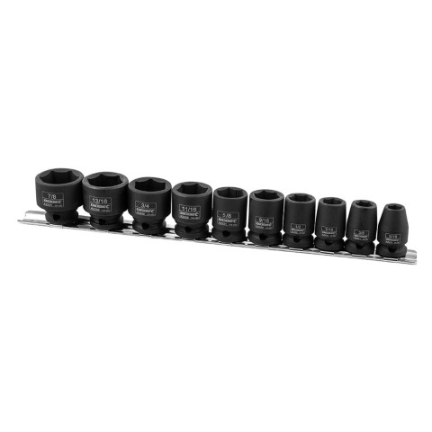 KINCROME IMPACT SOCKET SET RAIL 10 PIECE 3/8'' DRIVE 5/16 - 7/8'' IMP