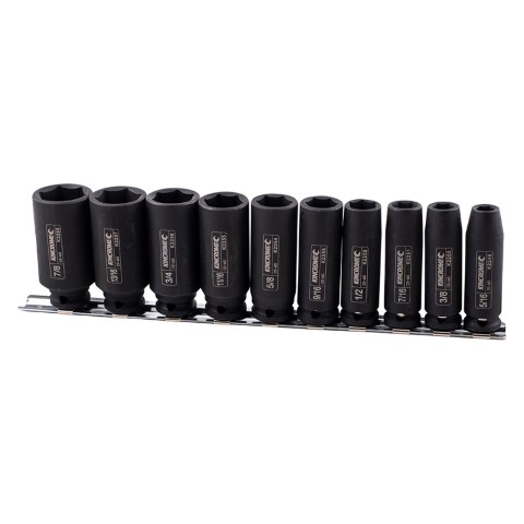 KINCROME IMPACT DEEP SOCKET SET RAIL 10 PCE 3/8'' DRIVE 5/16-7/8'' IMP
