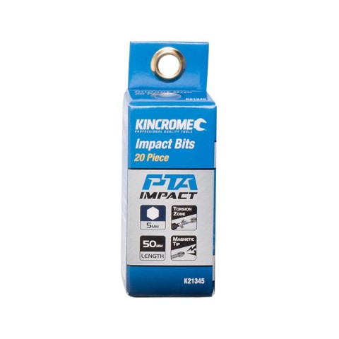 KINCROME IMPACT BIT HEX 5MM 50MM 20 PCK 