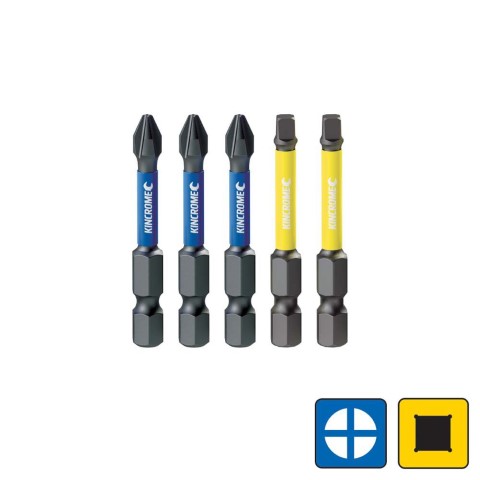 KINCROME IMPACT BIT PH#2 SQ#2 50MM 5 PK 