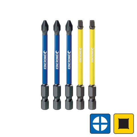 KINCROME IMPACT BIT PH#2 SQ#2 75MM 5 PK 