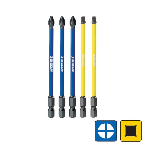 KINCROME IMPACT BIT PH#2 SQ#2 100MM 5PK 