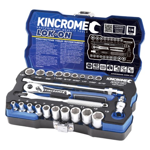 KINCROME LOK-ON SOCKET SET 1/4 24P MET/IMP 