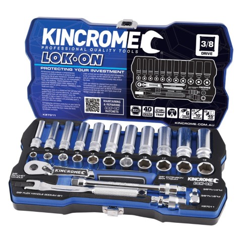 KINCROME LOK-ON SOCKET SET 3/8''SQUARE DRIVE 28 PIECE 