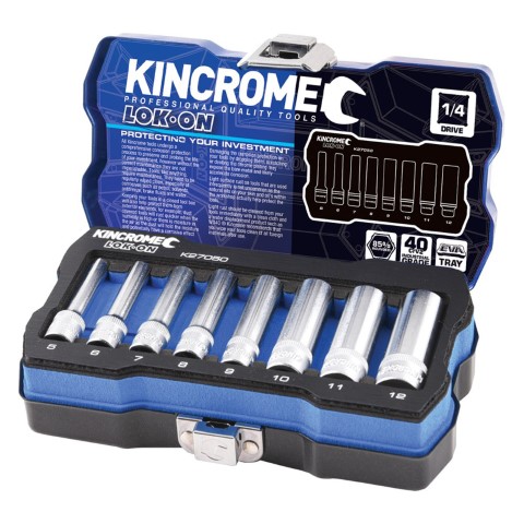 KINCROME LOK-ON SOCKET SET 1/4 DEEP 8P-METRIC 