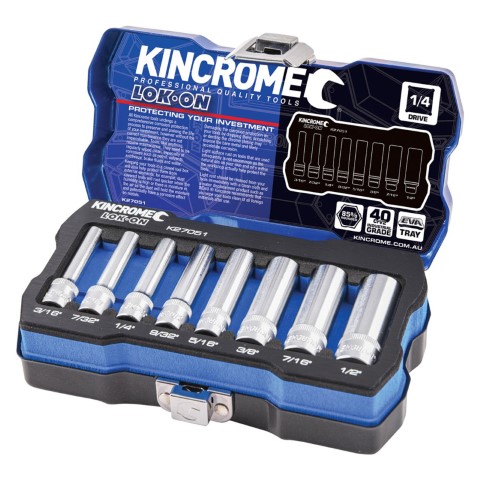 KINCROME LOK-ON SOCKET SET 1/4 DEEP 8P-IMPERIAL 