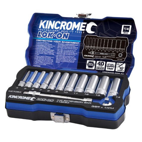 KINCROME LOKON SOCKET & EXTENSION SET 13 PIECE 1/4'' SQUARE DRIVE