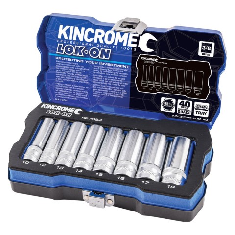 KINCROME LOK-ON SOCKET SET 3/8 DEEP 8P-METRIC 