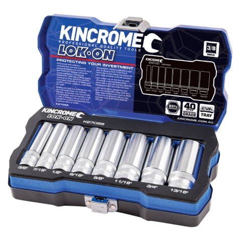 KINCROME LOK-ON SOCKET SET 3/8 DEEP 8P-IMP 