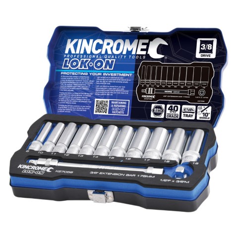 KINCROME LOKON SOCKET & EXTENSION SET 13 PIECE 3/8'' SQUARE DRIVE