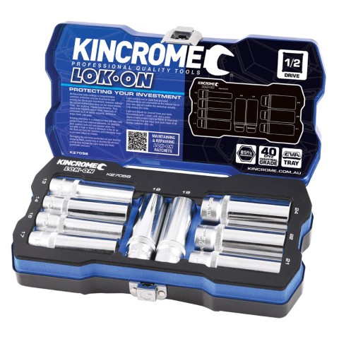 KINCROME LOK-ON SOCKET SET 1/2 DEEP 9P-METRIC 