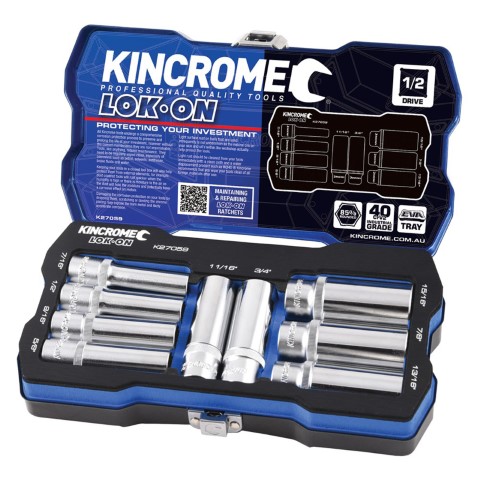 KINCROME LOK-ON SOCKET SET 1/2 DEEP 9P-IMPERIAL 