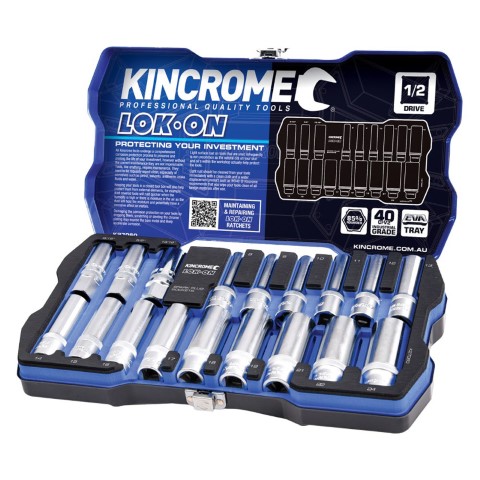 KINCROME LOKON SOCKET & SPARK PLUG SET 18 PIECE 1/2'' SQUARE DRIVE