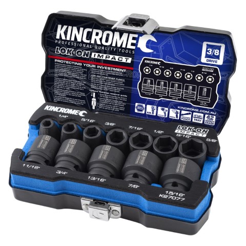 KINCROME LOK-ON IMPACT SOCKET SET 12 PIECE 3/8'' DRIVE - IMPERIAL