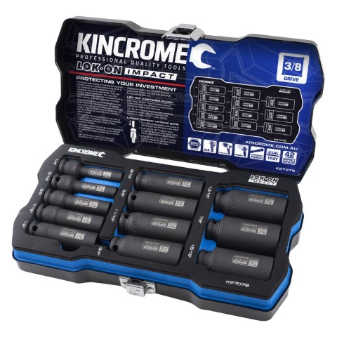 KINCROME LOK-ON DEEP IMPACT SOCKET SET 12 PIECE 3/8'' DRIVE - IMPERIAL