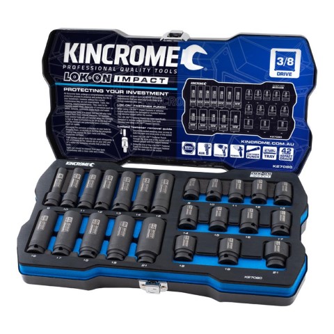 KINCROME LOK-ON STANDARD & DEEP IMPACT SOCKET SET 24 PIECE 3/8'' DRIVE