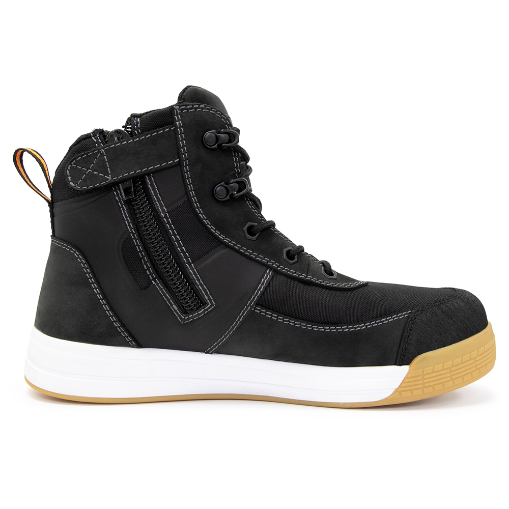 BISON DUNE ZIP SIDE LACE UP HIGH TOP SAFETY SHOE - BLACK SIZE 6