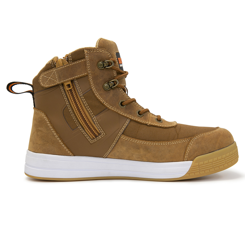 BISON DUNE ZIP SIDE LACE UP HIGH TOP SAFETY SHOE - BROWN SIZE 5