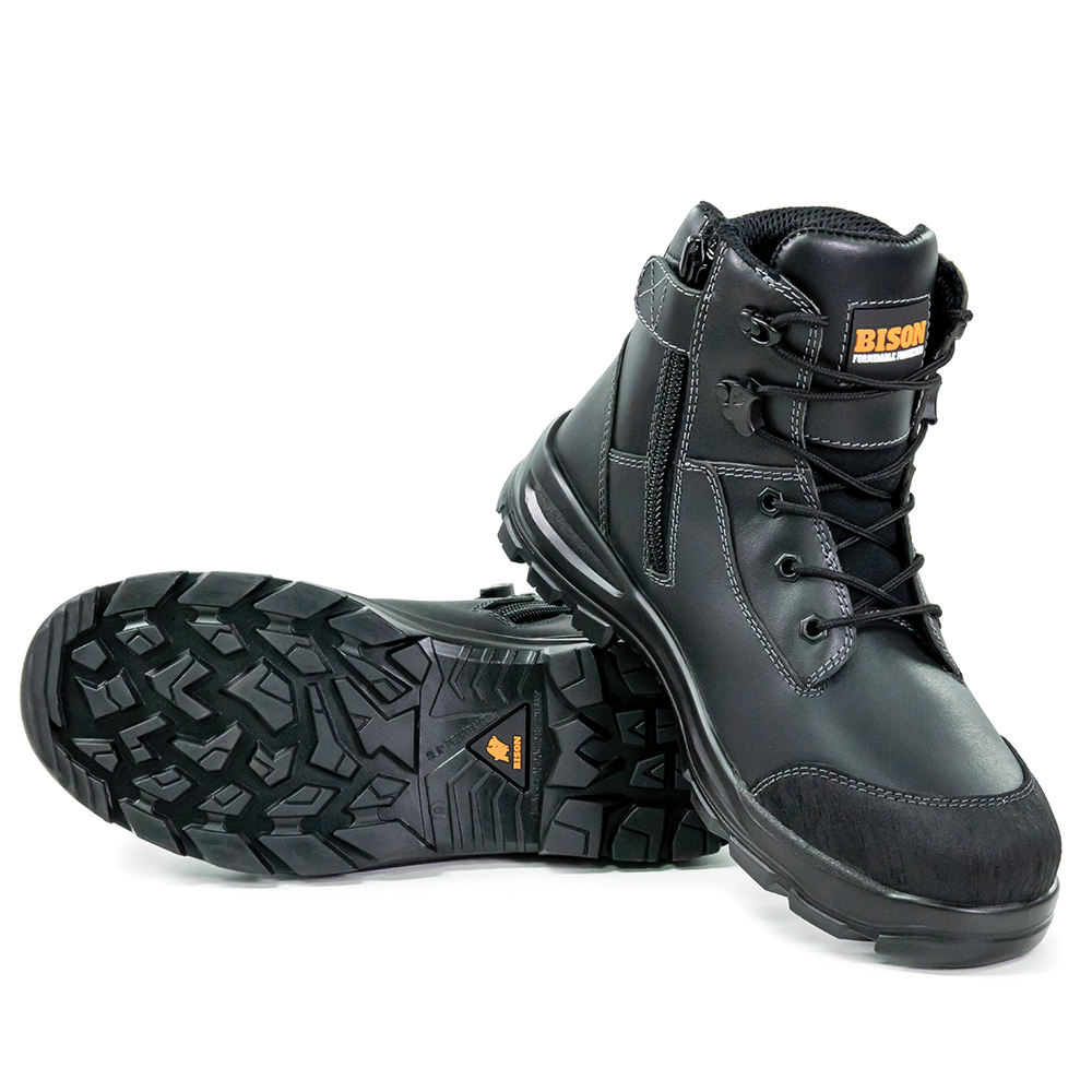 BISON BOOT SAFETY TOR LACE-UP WITH ZIP BLACK SIZE 10 