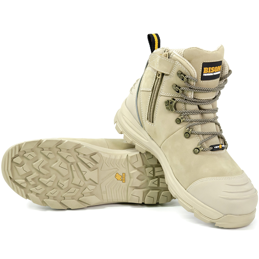 BISON BOOT SAFETY XT ANKLE LACE-UP WITH ZIP STONE SIZE 10 WIDE