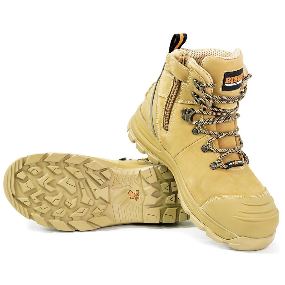 BISON BOOT SAFETY XT ANKLE LACE-UP WITH ZIP WHEAT SIZE 12 